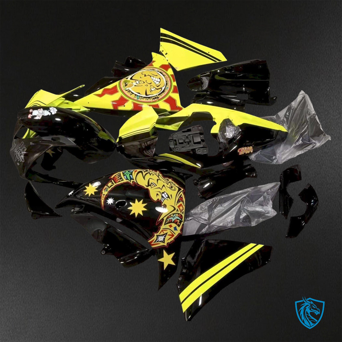 Yamaha YZF R1 (2009-2011) Gloss Black & Yellow Aquaprint Fairings Kit - Aftermarket ABS Bodywork