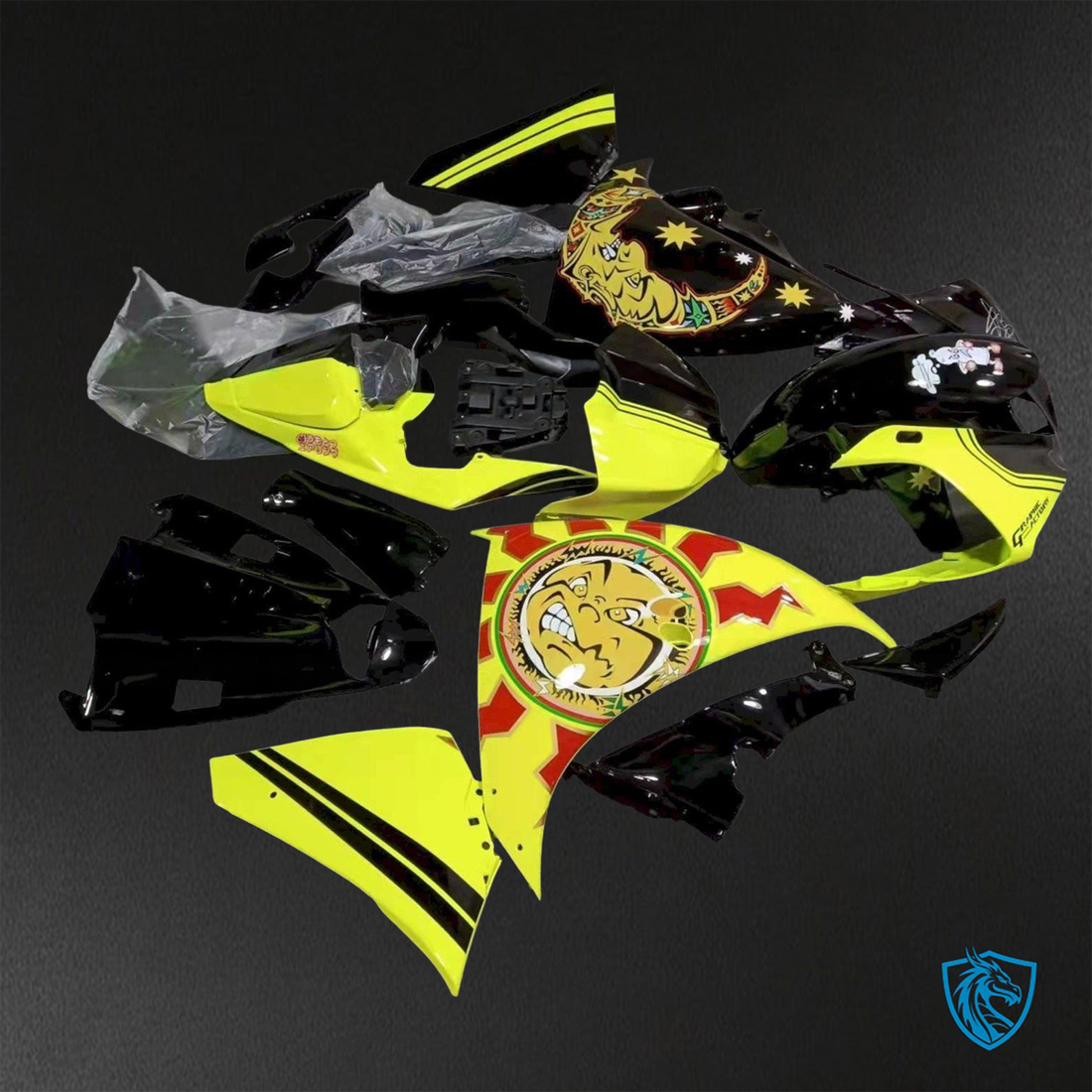 Yamaha YZF R1 (2009-2011) Gloss Black & Yellow Aquaprint Fairings Kit - Aftermarket ABS Bodywork