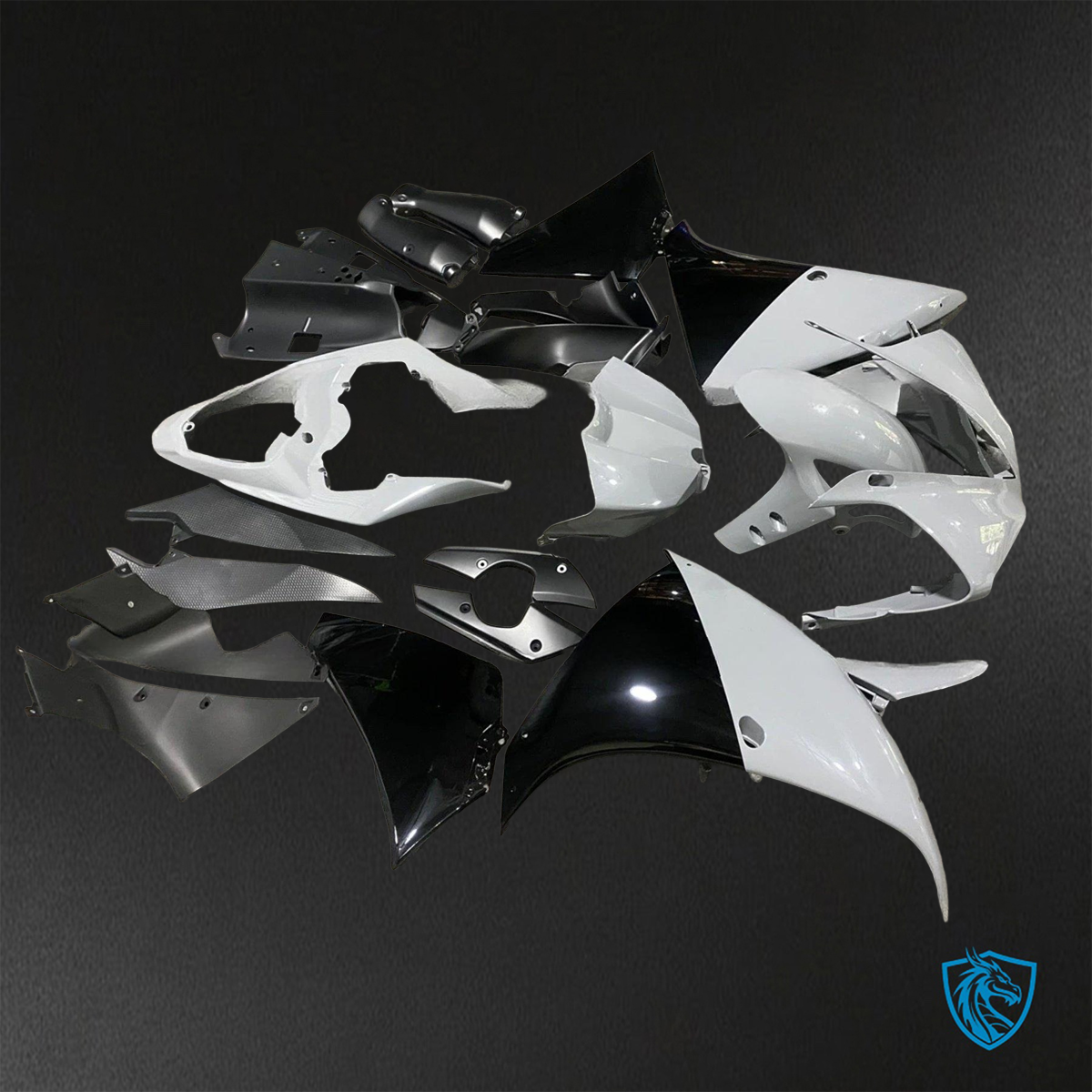 Yamaha YZF R1 (2009-2011) Gloss Black & White Fairings Kit - Aftermarket ABS Bodywork