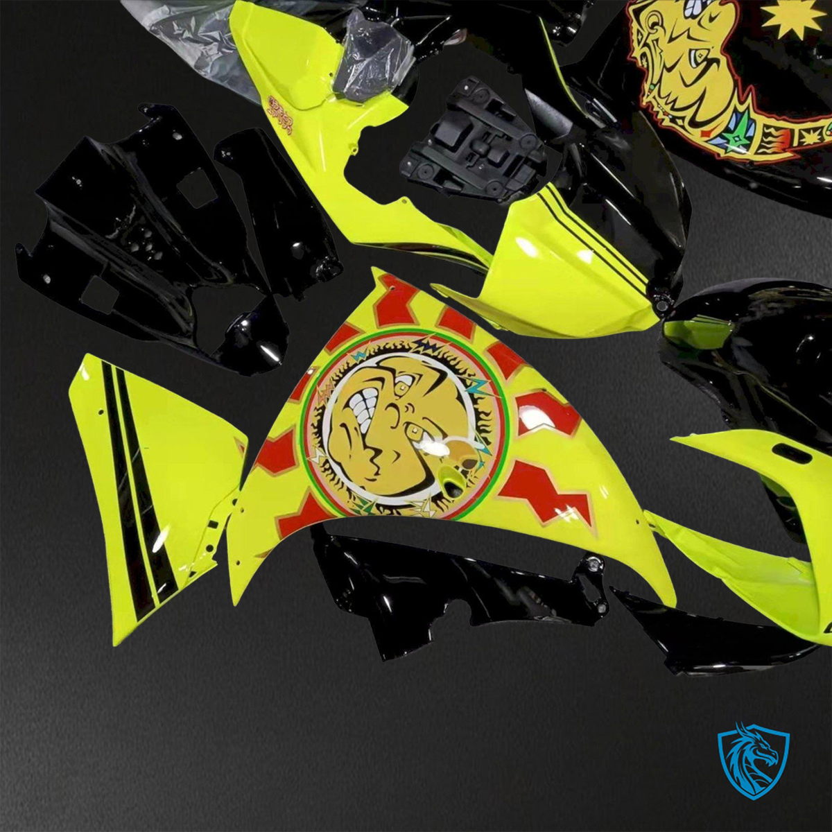 Yamaha YZF R1 (2009-2011) Gloss Black & Yellow Aquaprint Fairings Kit - Aftermarket ABS Bodywork