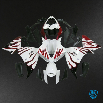 Yamaha YZF R1 (2009-2011) Gloss White & Red Flame - Custom ABS Fairing Kit