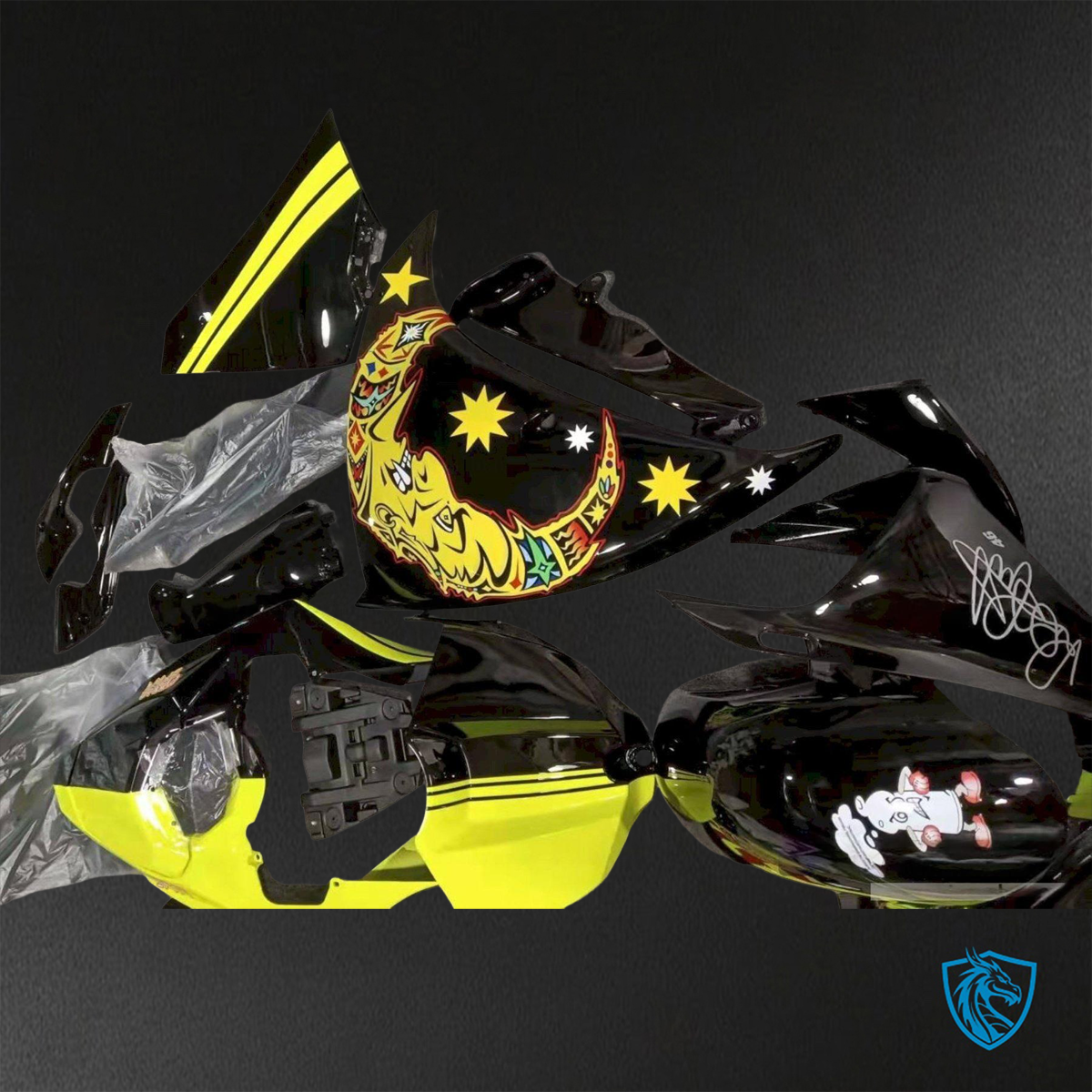 Yamaha YZF R1 (2009-2011) Gloss Black & Yellow Aquaprint Fairings Kit - Aftermarket ABS Bodywork