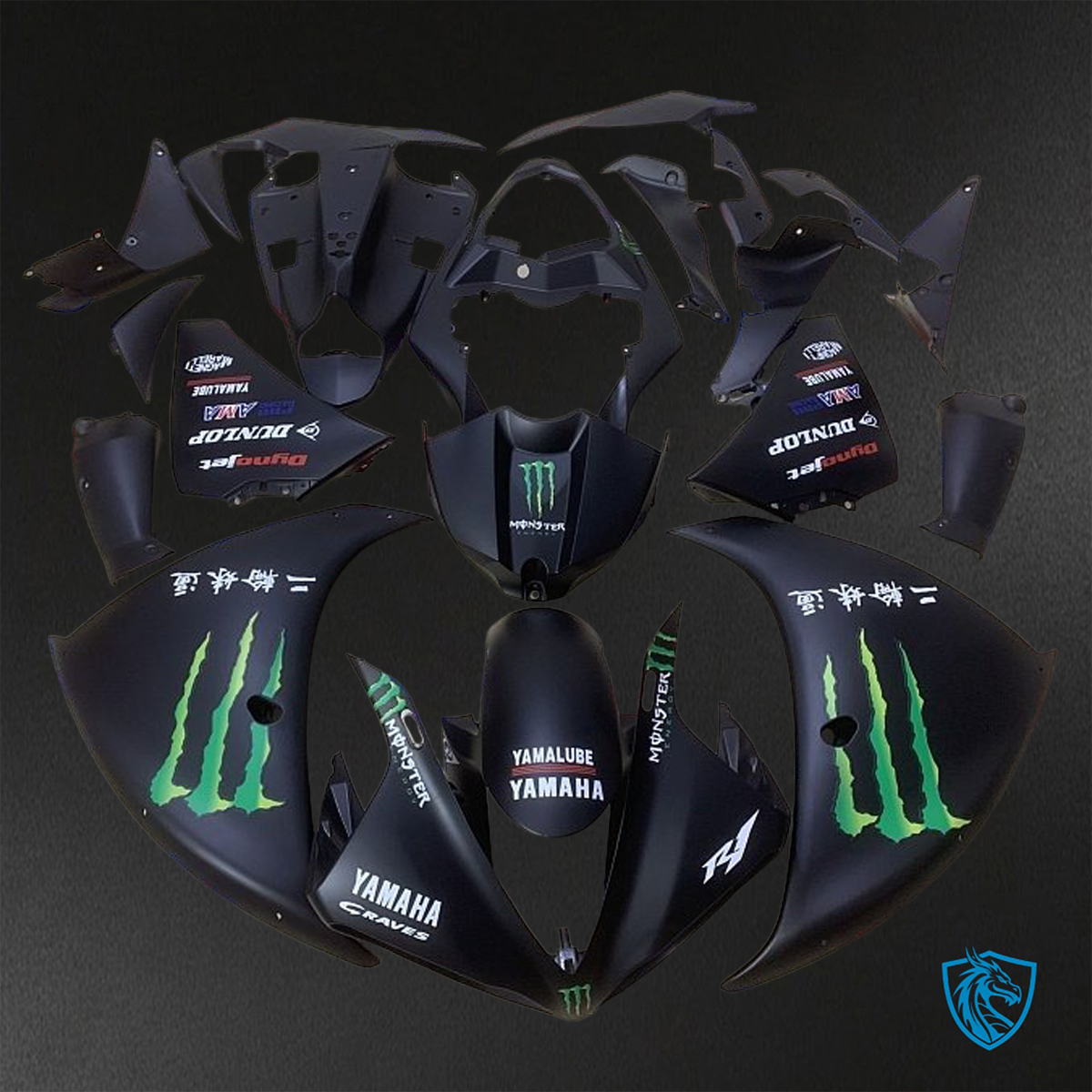 Yamaha YZF R1 (2009-2011) Matte Black Monster - Replacement Motorcycle Fairings Kit
