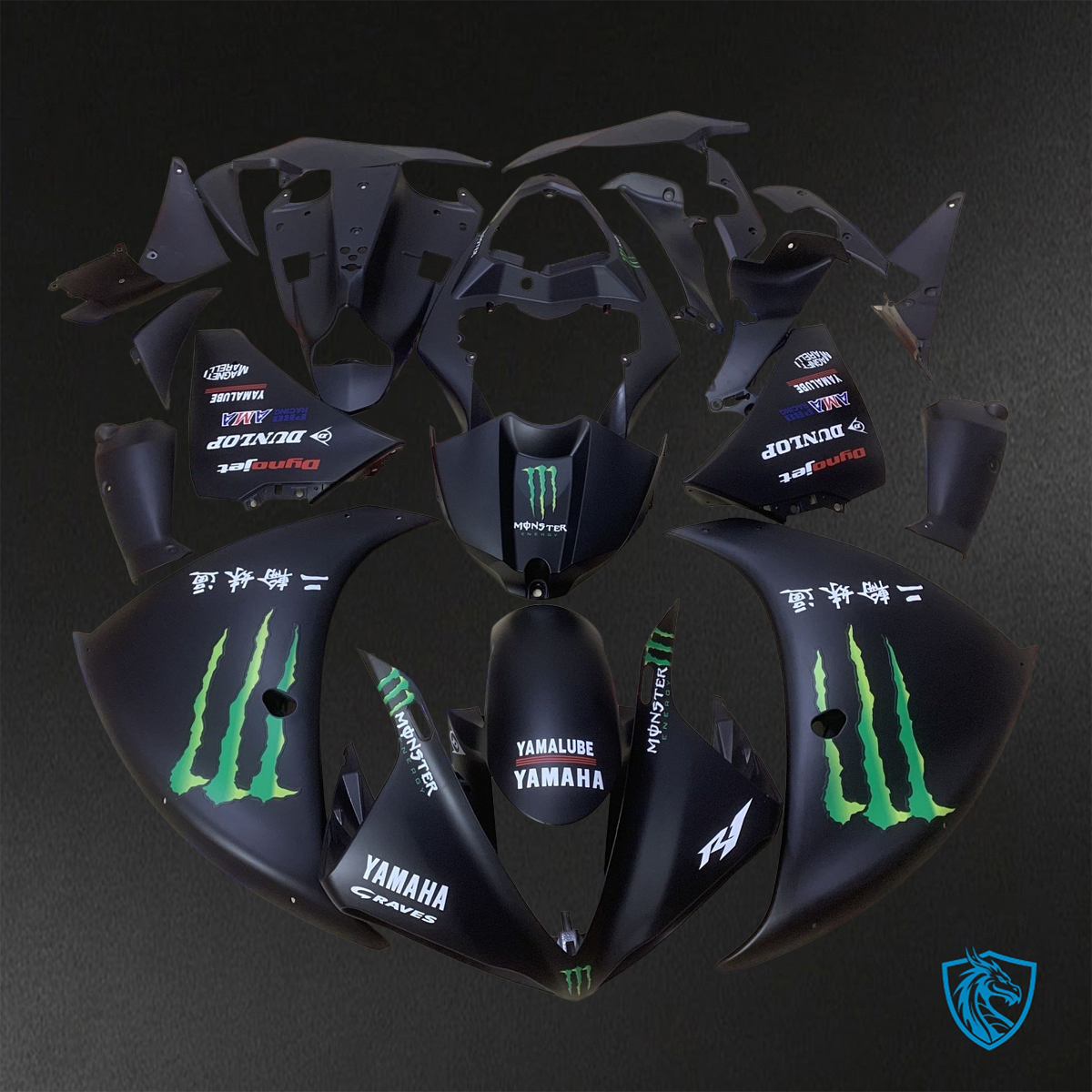 Yamaha YZF R1 (2009-2011) Matte Black Monster - Replacement Motorcycle Fairings Kit