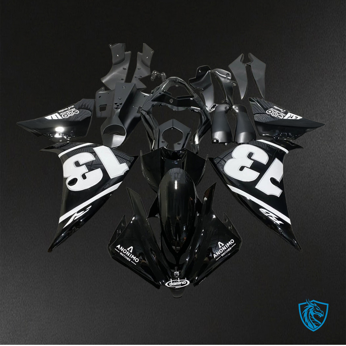 Yamaha YZF R1 (2012-2014) Gloss Black & White - Custom ABS Fairing Kit