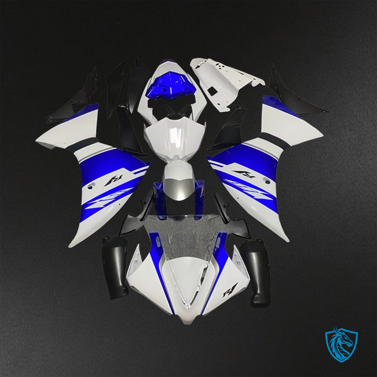 Yamaha YZF R1 (2012-2014) White & Blue Stripe Fairings Kit - Aftermarket ABS Bodywork