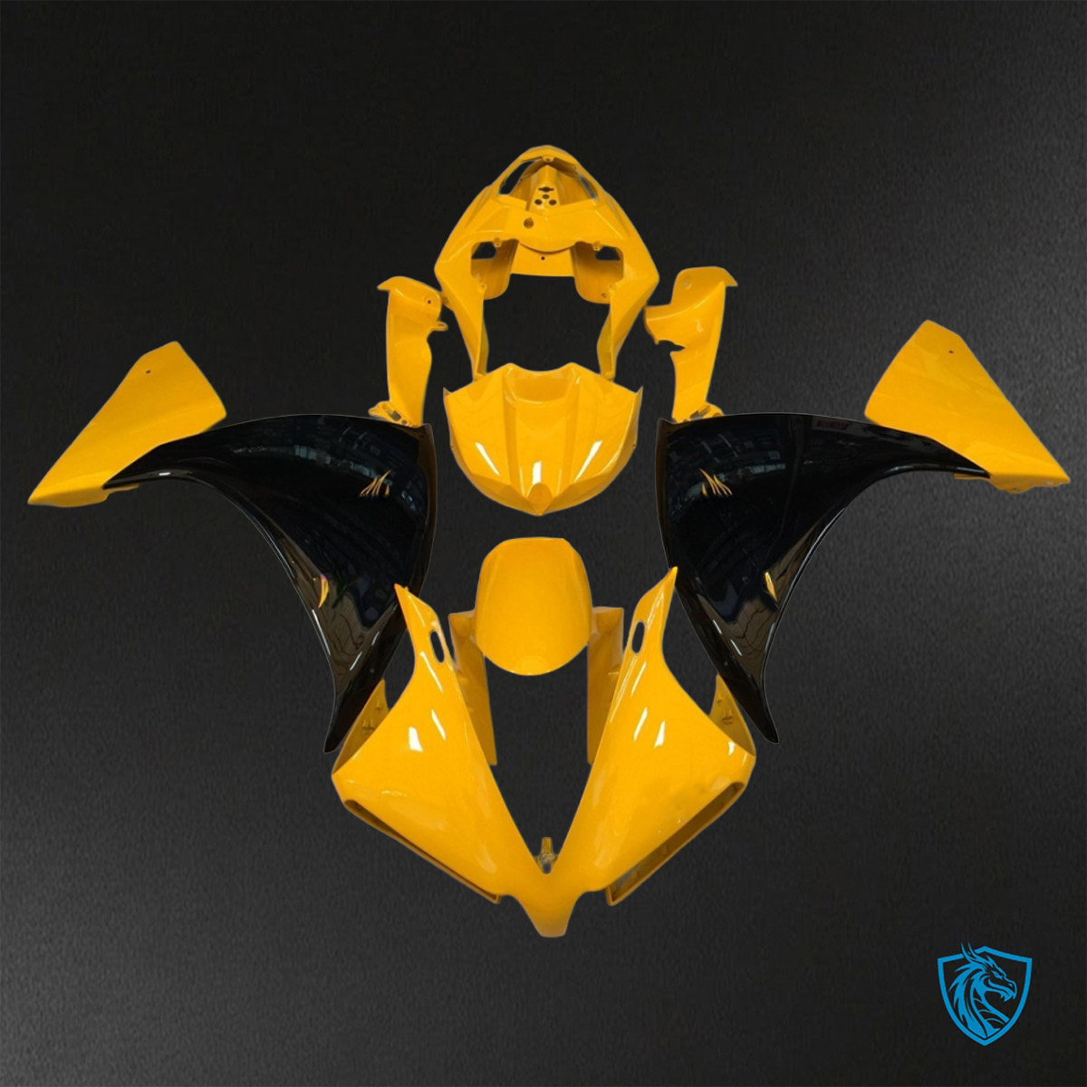 Yamaha YZF R1 (2012-2014) Gloss Black & Yellow Fairings Kit - Aftermarket ABS Bodywork