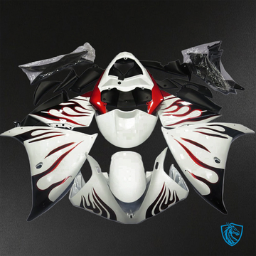 Yamaha YZF R1 (2012-2014) White & Black Flame Fairings Kit - Aftermarket ABS Bodywork