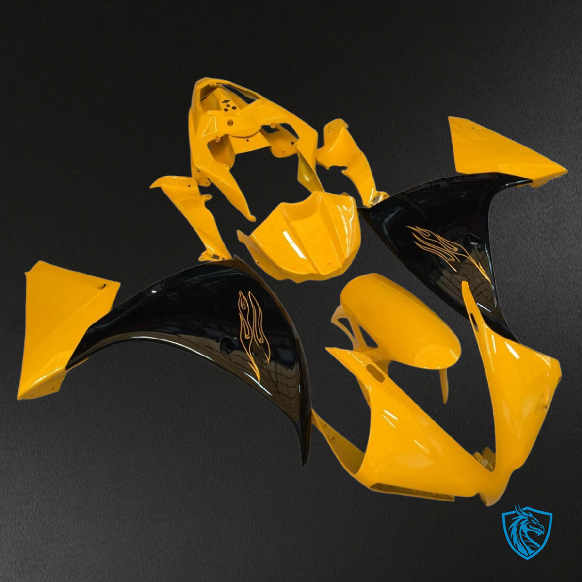 Yamaha YZF R1 (2012-2014) Gloss Black & Yellow Fairings Kit - Aftermarket ABS Bodywork