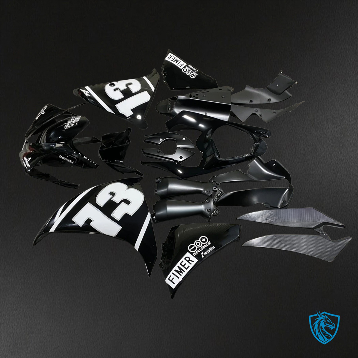 Yamaha YZF R1 (2012-2014) Gloss Black & White - Custom ABS Fairing Kit