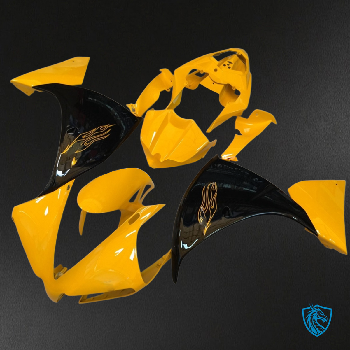Yamaha YZF R1 (2012-2014) Gloss Black & Yellow Fairings Kit - Aftermarket ABS Bodywork