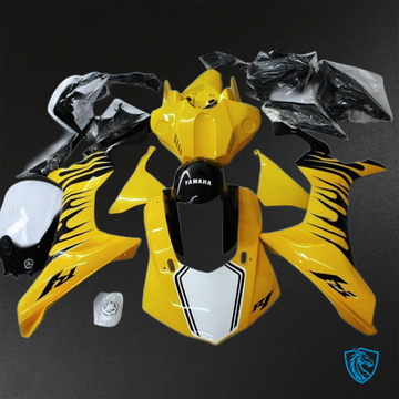 Yamaha YZF R1 (2015-2020) Gloss Black & Yellow Flame ABS Bodywork - Fairings Kit