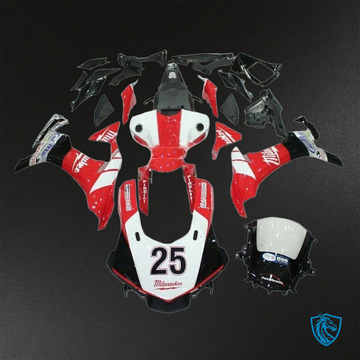 Yamaha YZF R1 (2015–2020) Red, Black & White Logos Fairings Kit - Aftermarket ABS Bodywork
