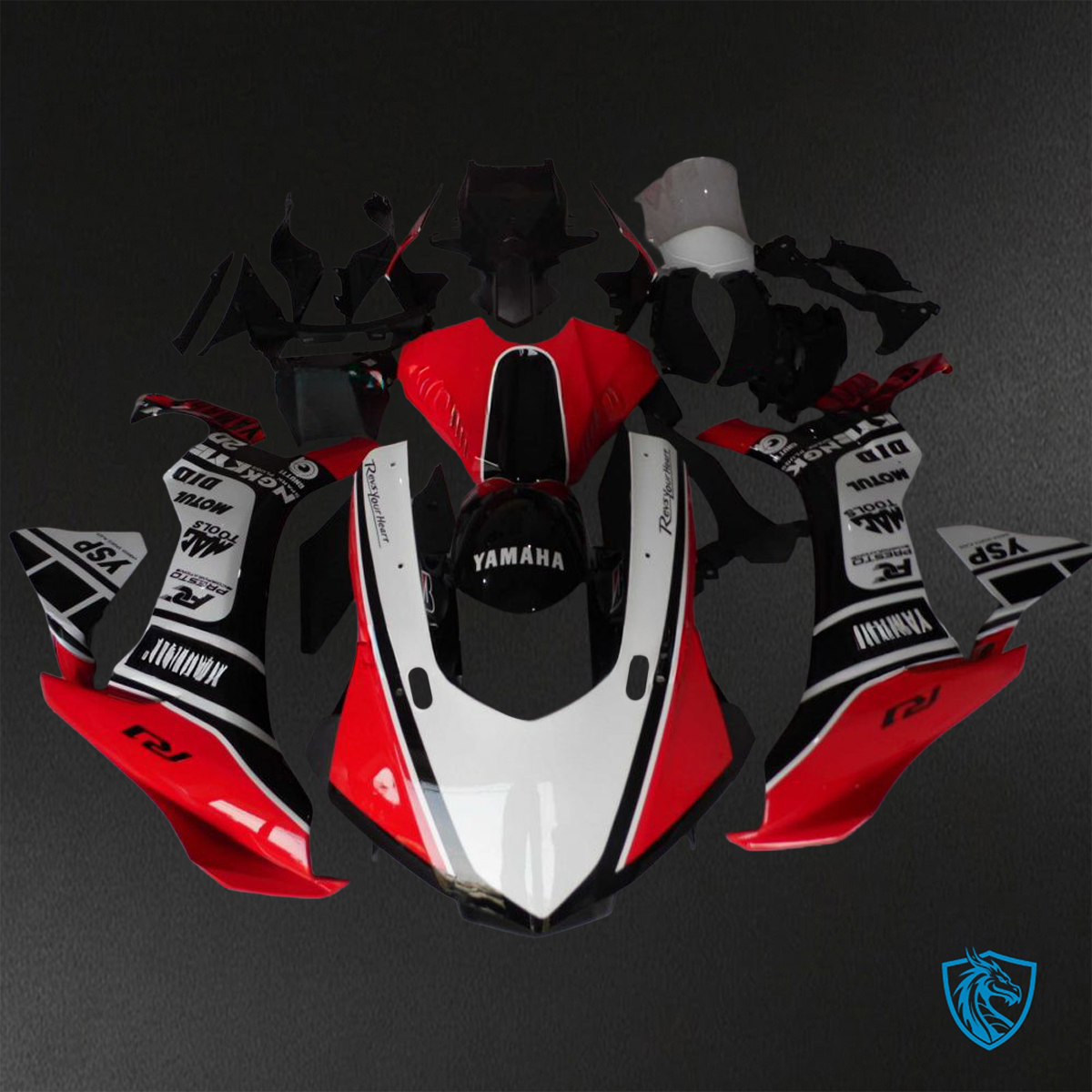 Yamaha YZF R1 (2015–2020) Glossy Red, White & Black Logos - Replacement Motorcycle Fairings Kit