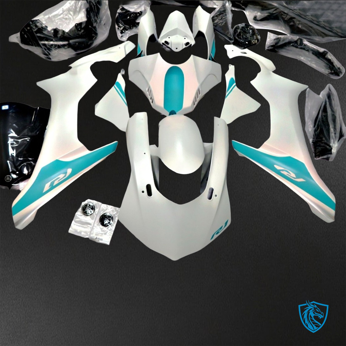 Yamaha YZF R1 (2015-2020) Gloss White & Teal - Replacement Motorcycle Fairings Kit
