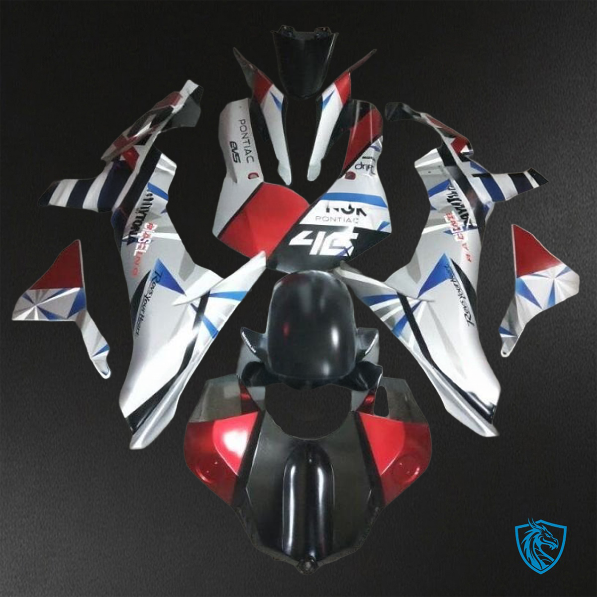 Yamaha YZF R1 (2015–2020) White, Red, Black & Blue Logos - Replacement Motorcycle Fairings Kit
