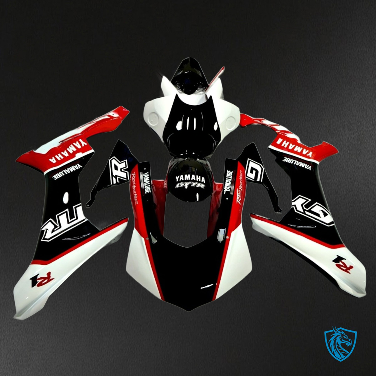 Yamaha YZF R1 (2015–2020) Black, Red & White Logos - Custom ABS Fairing Kit