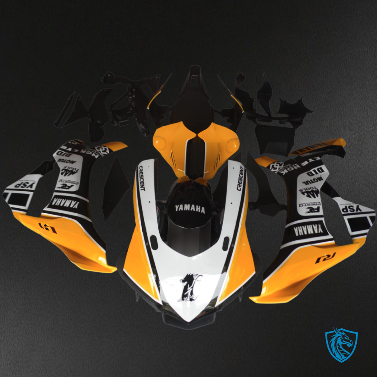 Yamaha YZF R1 (2015-2020) Yellow, White & Black - Custom ABS Fairing Kit