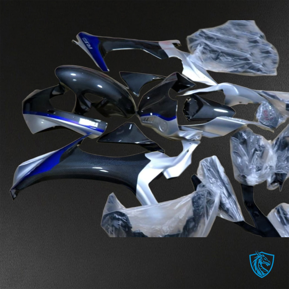 Yamaha YZF R1 (2015–2020) Black, Blue & Silver Fairings Kit - Aftermarket ABS Bodywork