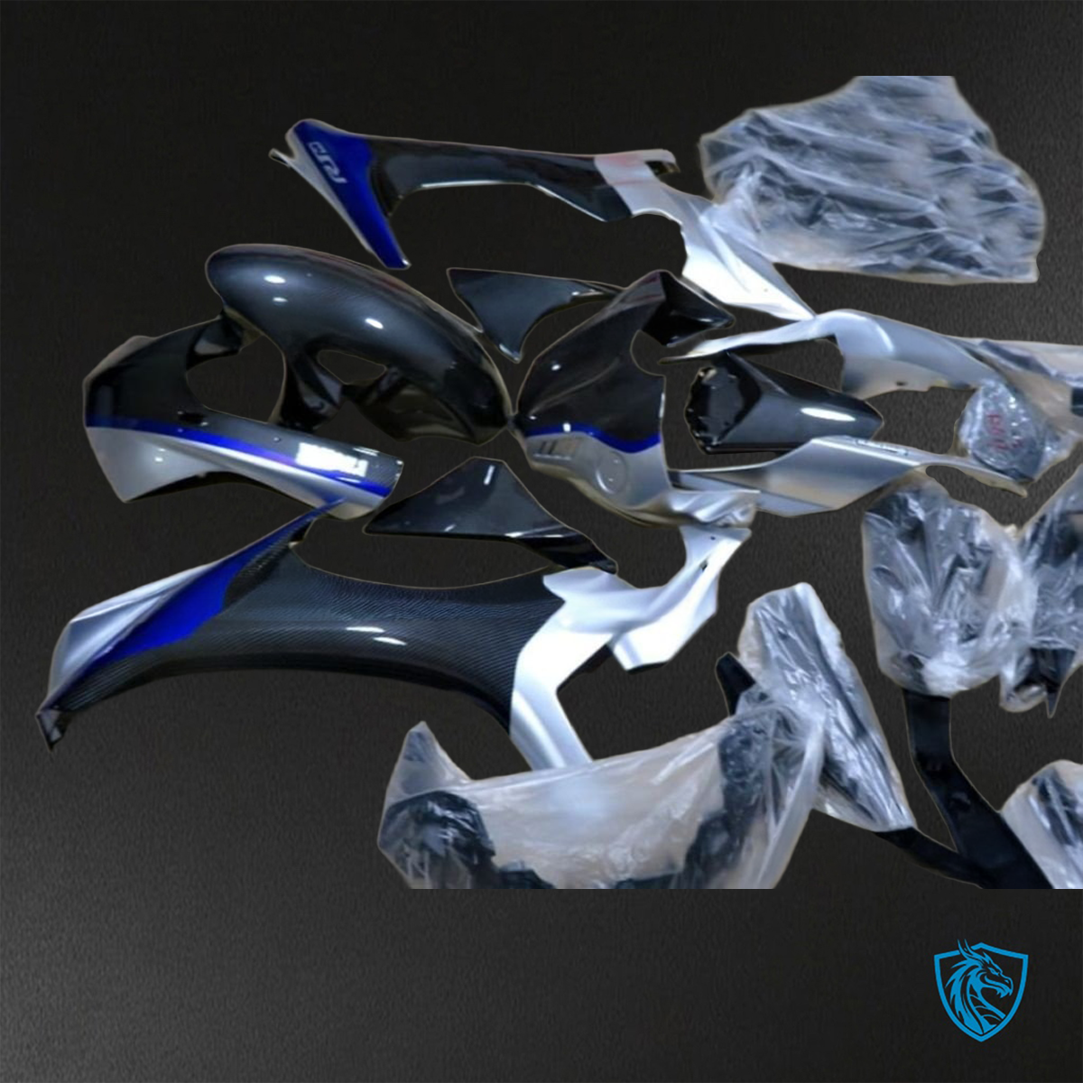 Yamaha YZF R1 (2015–2020) Black, Blue & Silver Fairings Kit - Aftermarket ABS Bodywork