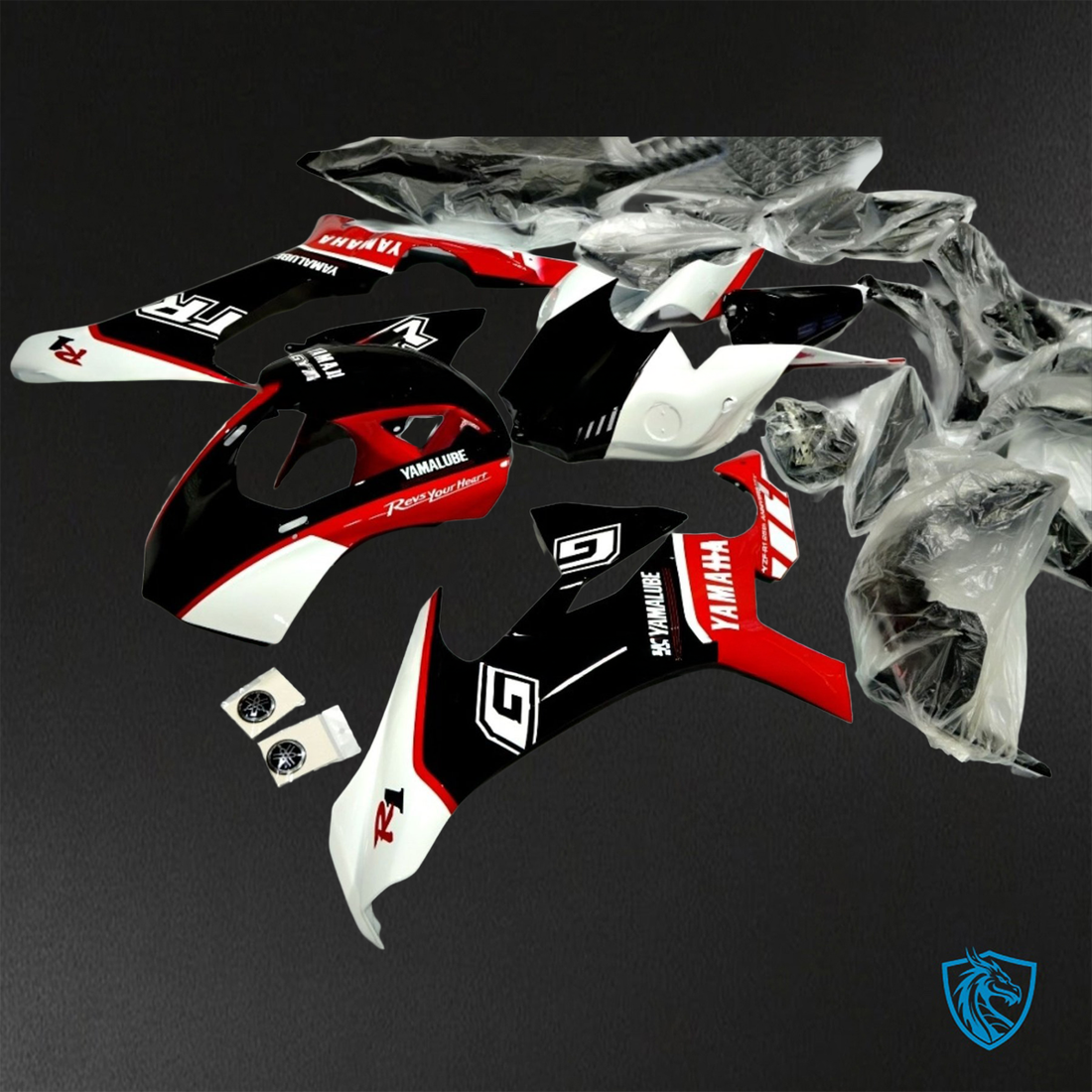 Yamaha YZF R1 (2015–2020) Black, Red & White Logos - Custom ABS Fairing Kit