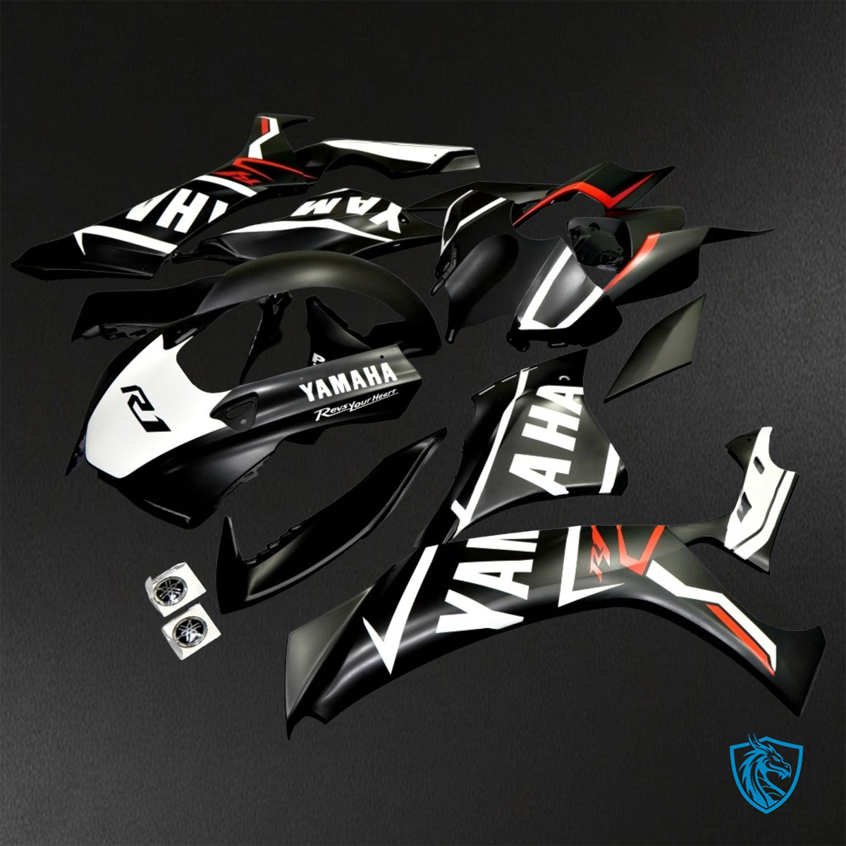 Yamaha YZF R1 (2015–2020) Glossy Black, White & Red ABS Bodywork - Fairings Kit