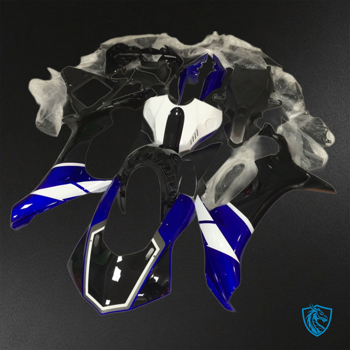 Yamaha YZF R1 (2015-2020) Black, Blue & White Fairings Kit - Aftermarket ABS Bodywork