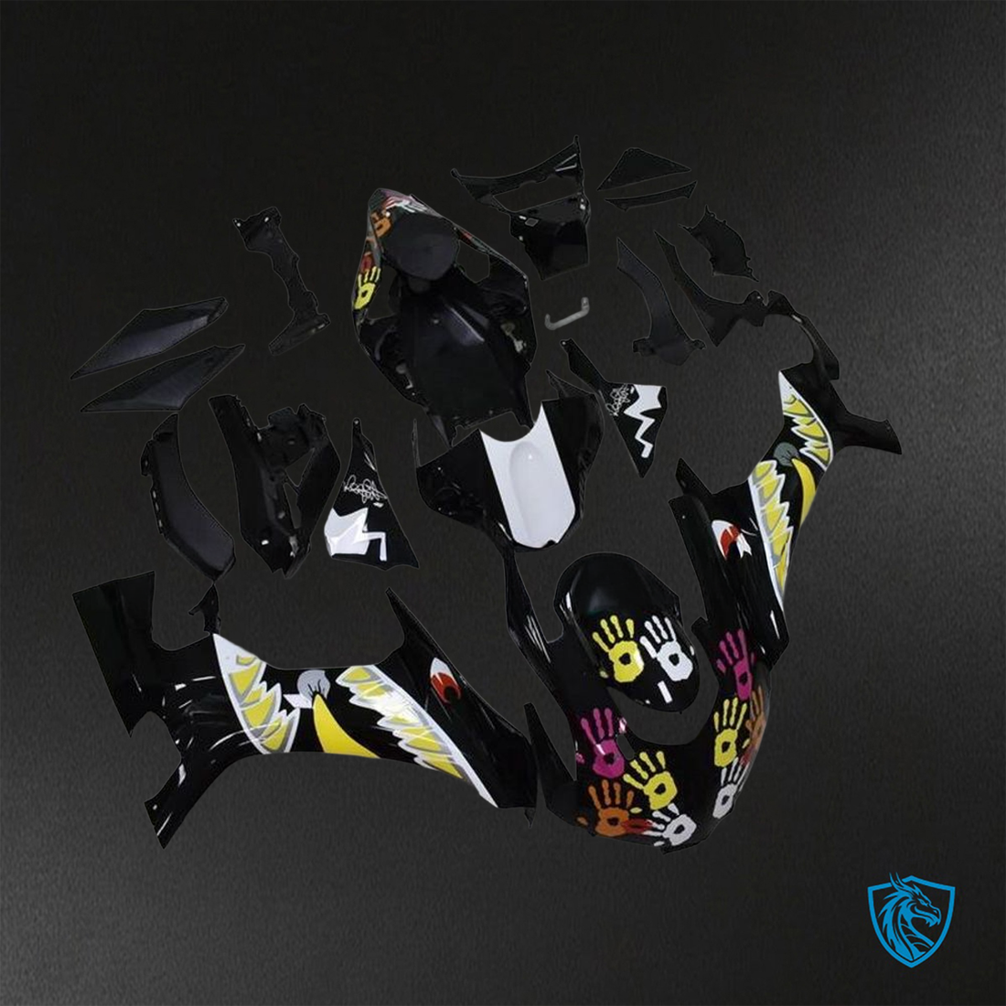 Yamaha YZF R1 (2015-2020) Gloss Black, White & Yellow Shark Fairings Kit - Aftermarket ABS Bodywork