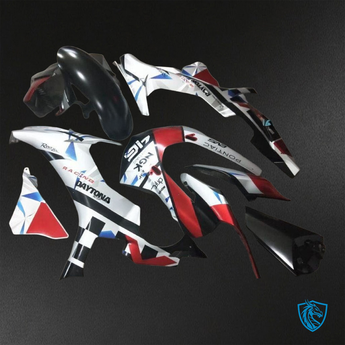 Yamaha YZF R1 (2015–2020) White, Red, Black & Blue Logos - Replacement Motorcycle Fairings Kit