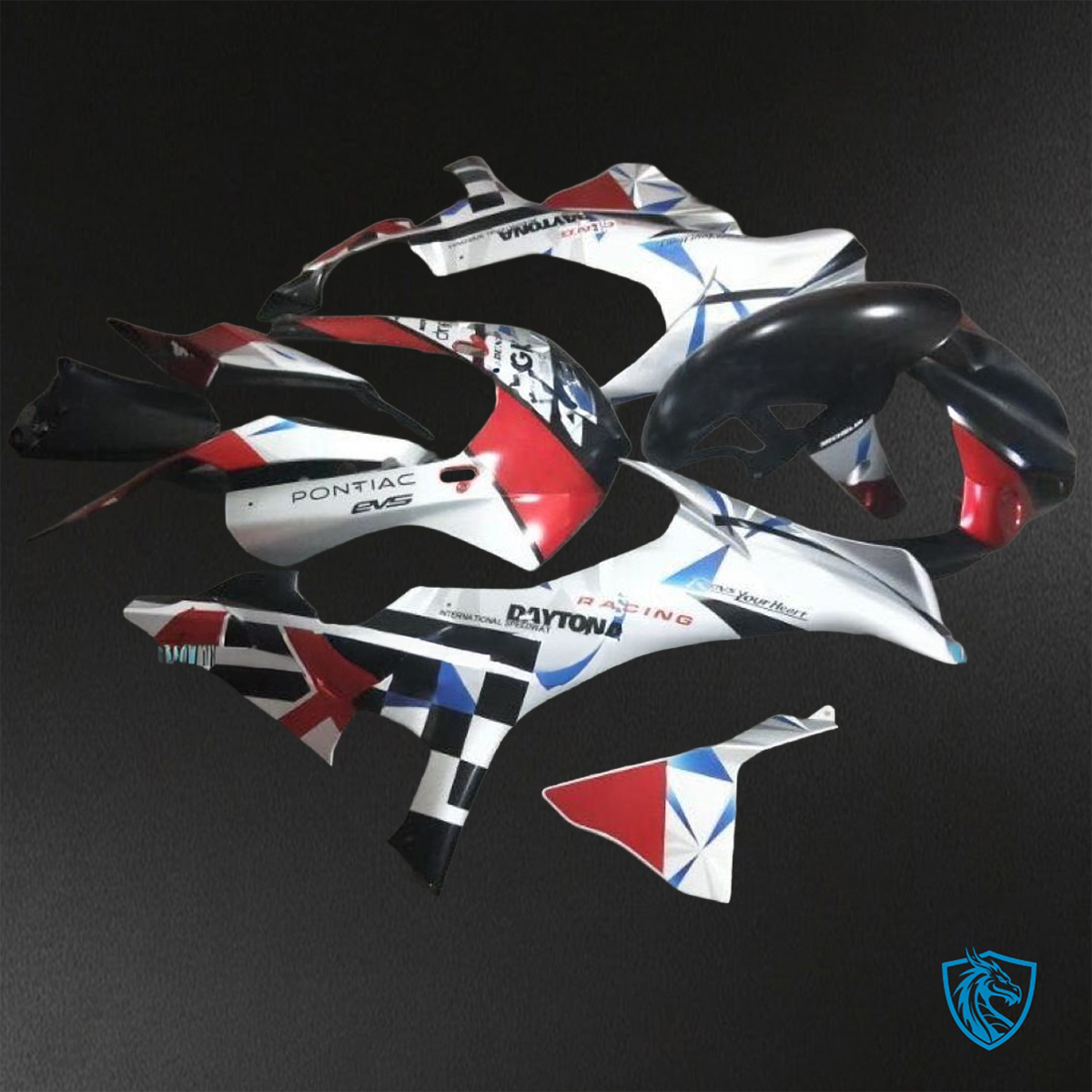 Yamaha YZF R1 (2015–2020) White, Red, Black & Blue Logos - Replacement Motorcycle Fairings Kit