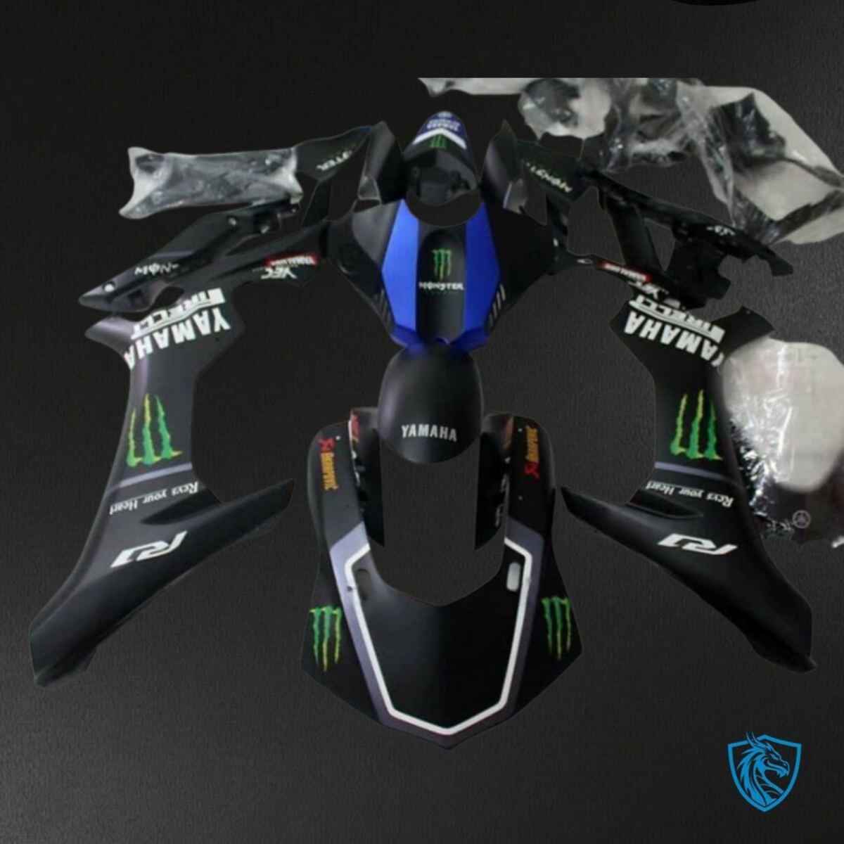 Yamaha YZF R1 (2015-2020) Matte Black, White & Blue Fairings Kit - Aftermarket ABS Bodywork