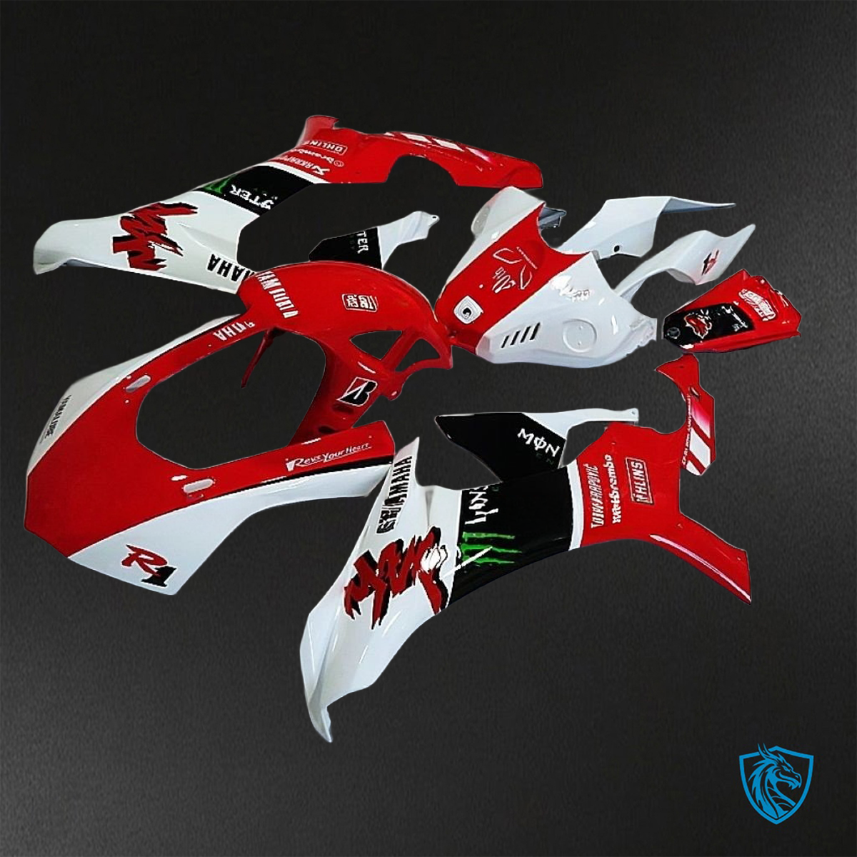 Yamaha YZF R1 (2015–2020) Red, White & Black Monster - Custom ABS Fairing Kit