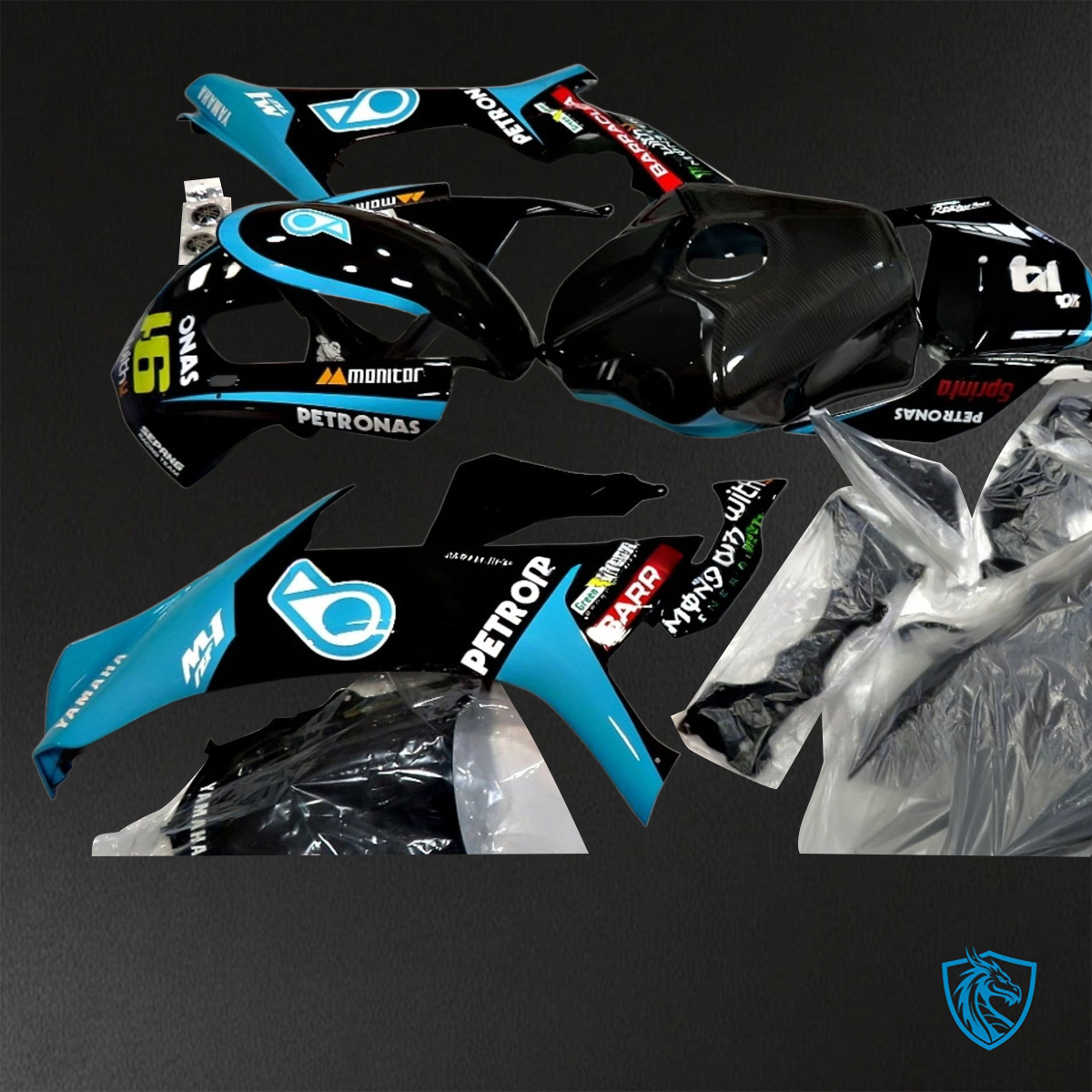 Yamaha YZF R1 (2015–2020) Black & Light Blue Petronas Fairings Kit - Aftermarket ABS Bodywork