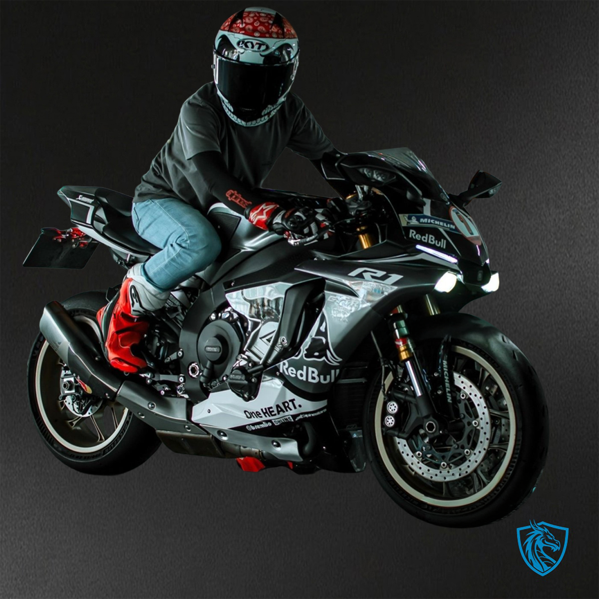 Yamaha YZF R1 (2015-2020) Black & White Red Bull Fairings Kit - Aftermarket ABS Bodywork