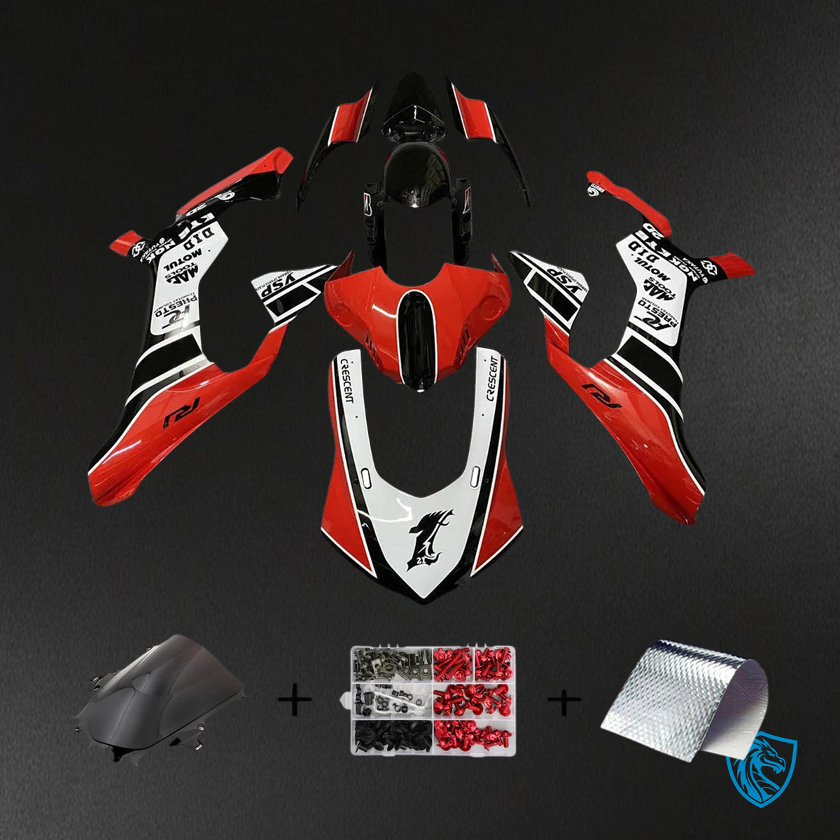 Yamaha YZF R1 (2020-2025) Black, Red & White - Custom ABS Fairing Set