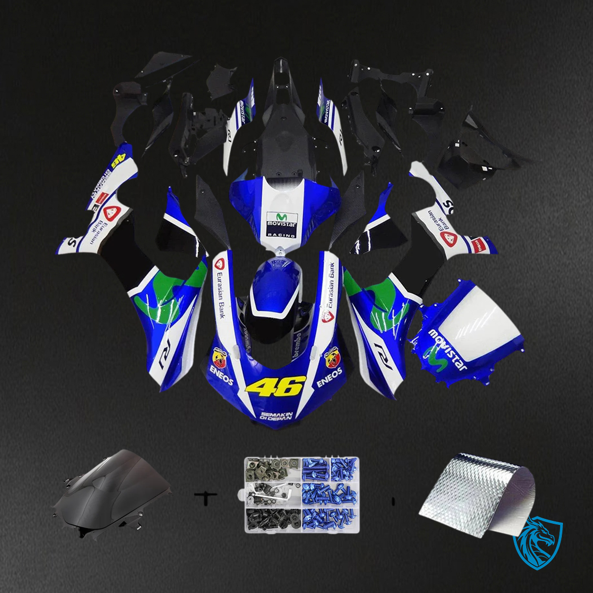 Yamaha YZF R1 (2020-2025) Black, White & Blue Fairing Kit | ABS Bodywork