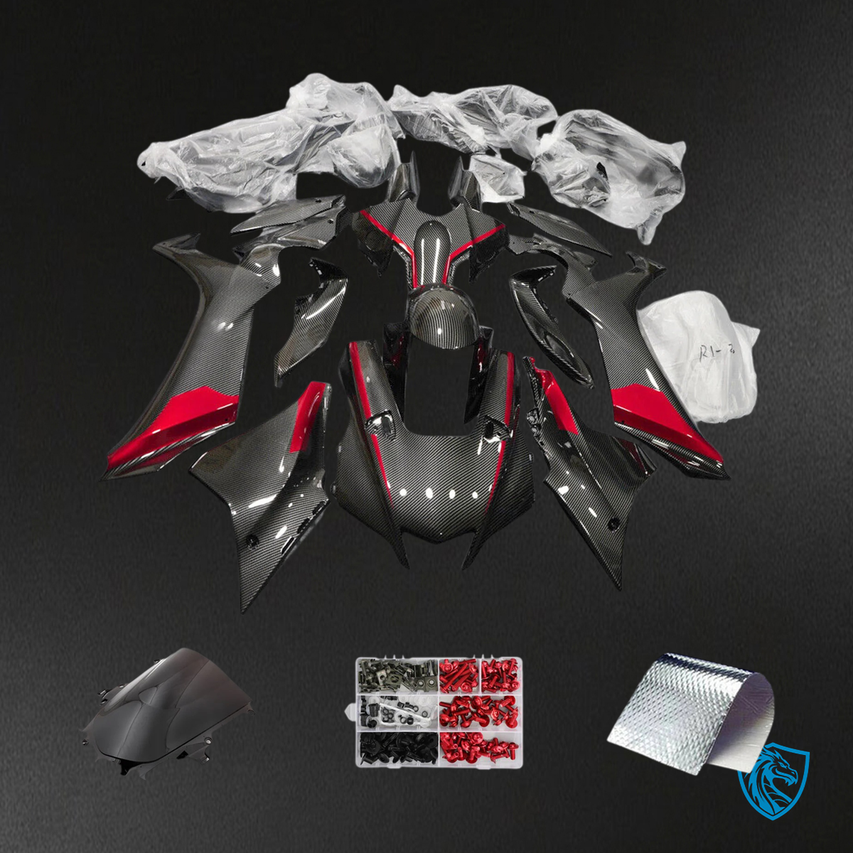 Yamaha YZF R1 (2020-2025) Carbon Fiber Black & Red - Aftermarket Fairing Kit
