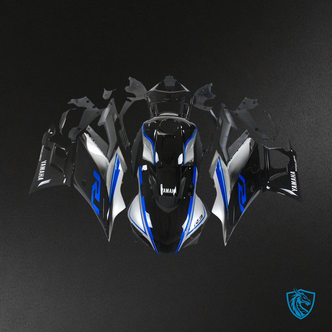 Yamaha YZF R3-YZF R25 (2019-2021) Black, Silver & Blue - Custom ABS Fairing Set