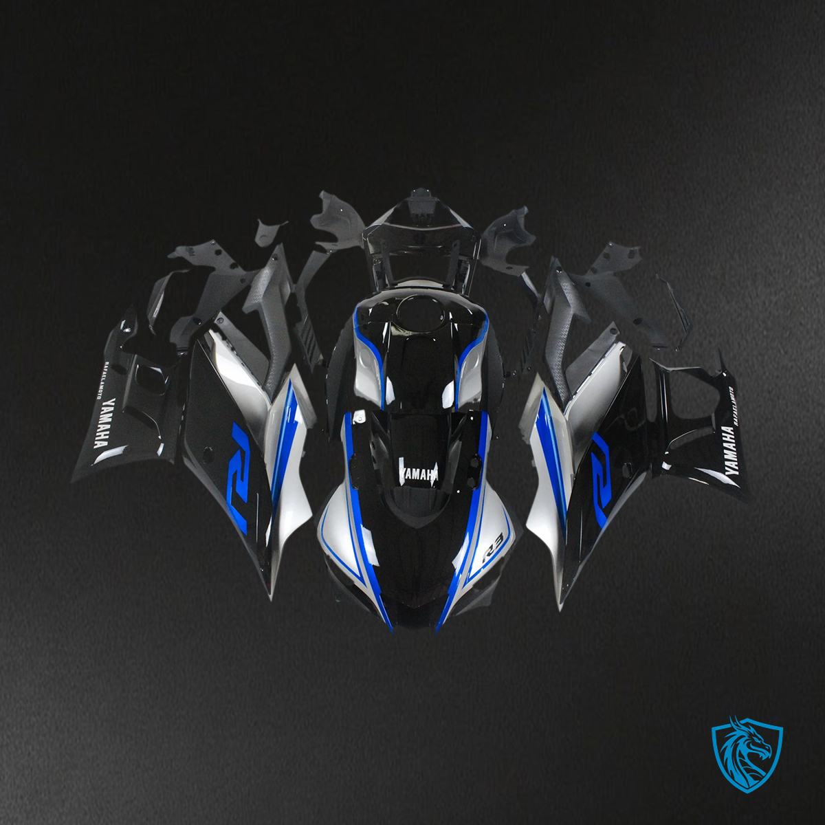 Yamaha YZF R3-YZF R25 (2019-2021) Black, Silver & Blue - Custom ABS Fairing Set