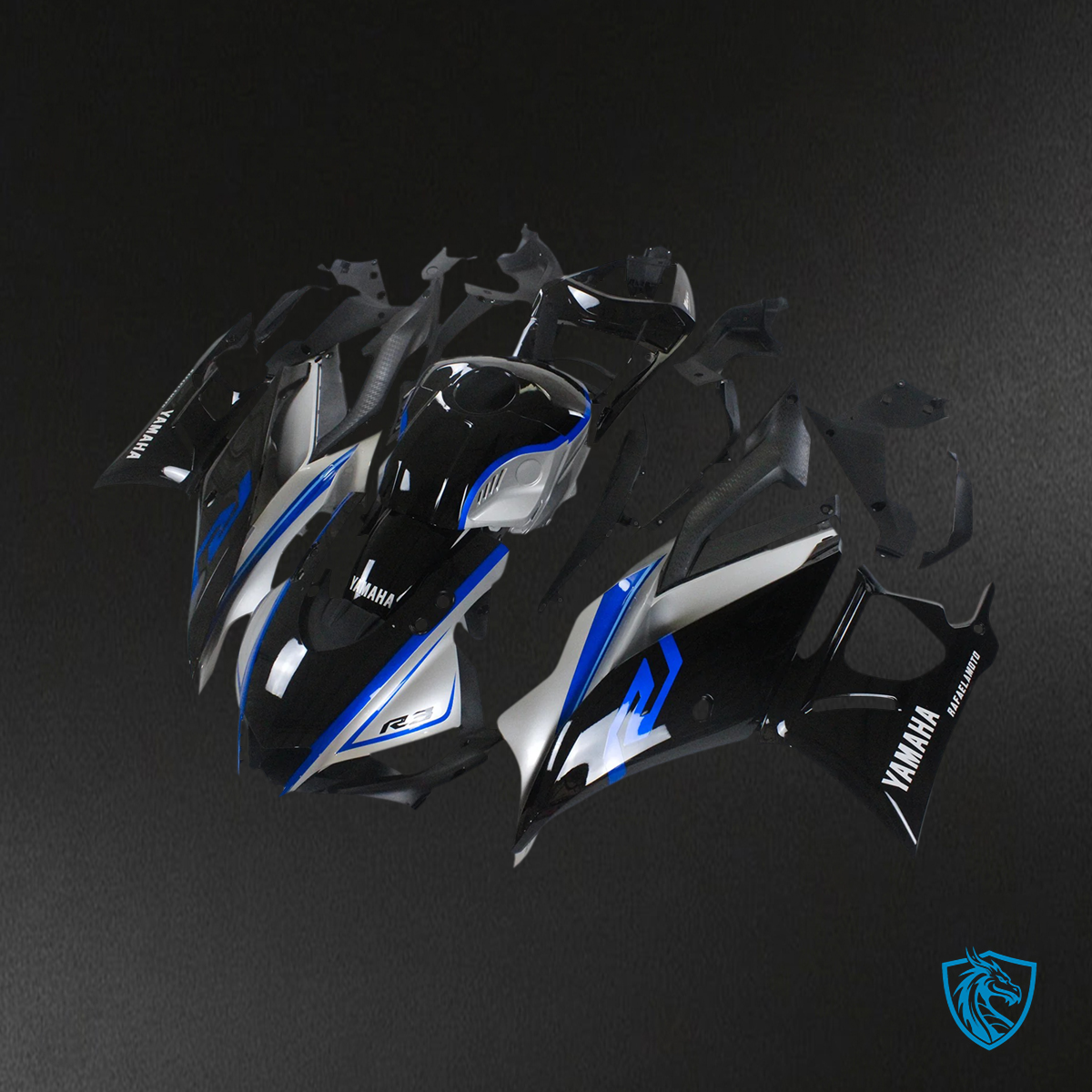 Yamaha YZF R3-YZF R25 (2019-2021) Black, Silver & Blue - Custom ABS Fairing Set