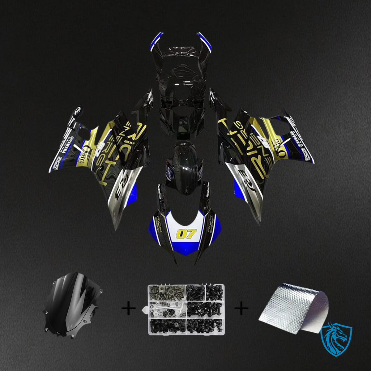 Yamaha YZF R3-YZF R25 (2019-2021) Black & Gold Logo Fairing Kit - Aftermarket ABS Bodywork