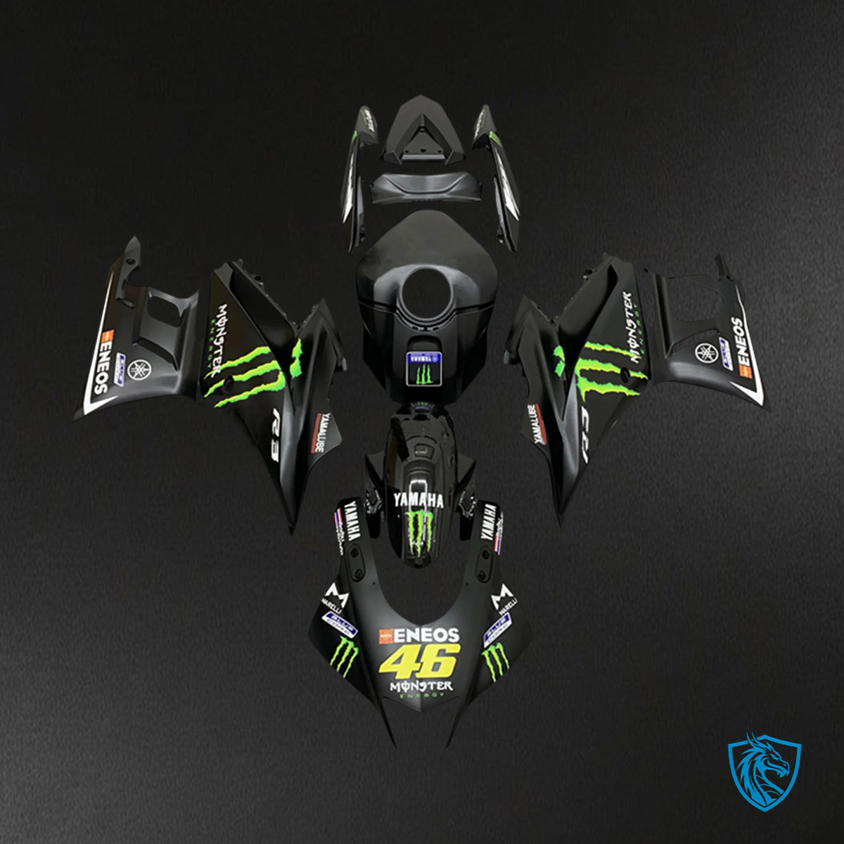 Yamaha YZF R3-YZF R25 (2019-2021) Black & Monster Logo Style3 - MERGEment Motorcycle Fairings Kit