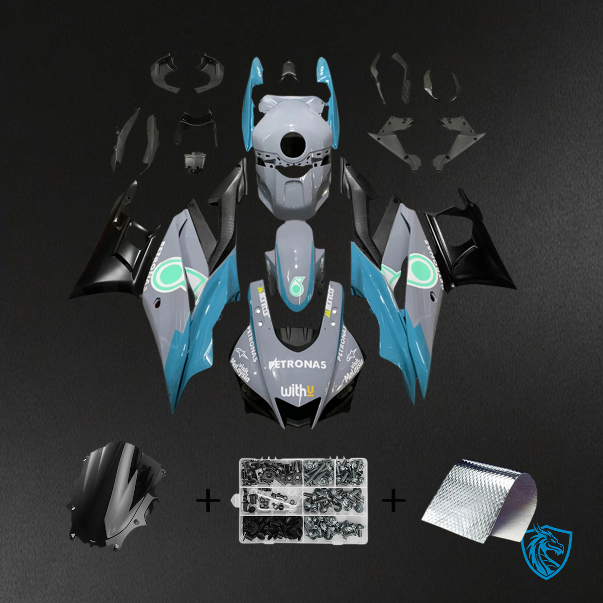 Yamaha YZF R3-YZF R25 (2019-2021) Matte Blue & Gray Petronas Fairing Kit | ABS Bodywork