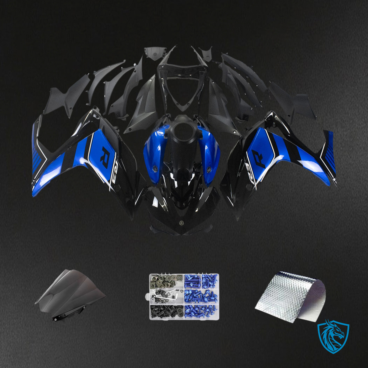 Yamaha YZF R3 (2014-2018) & YZF R25 (2015-2017) Black & Blue R - Custom ABS Fairing Set