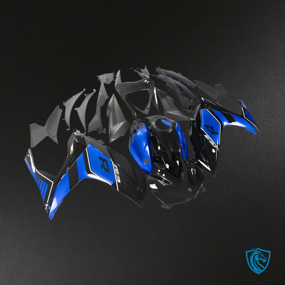 Yamaha YZF R3 (2014-2018) & YZF R25 (2015-2017) Black & Blue R - Custom ABS Fairing Set