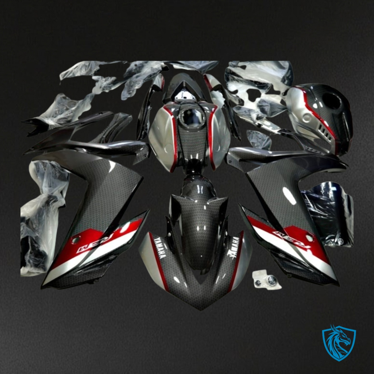 Yamaha YZF R3R25 (2015-2018) Red, White & Black Carbon Fiber - Custom ABS Fairing Kit