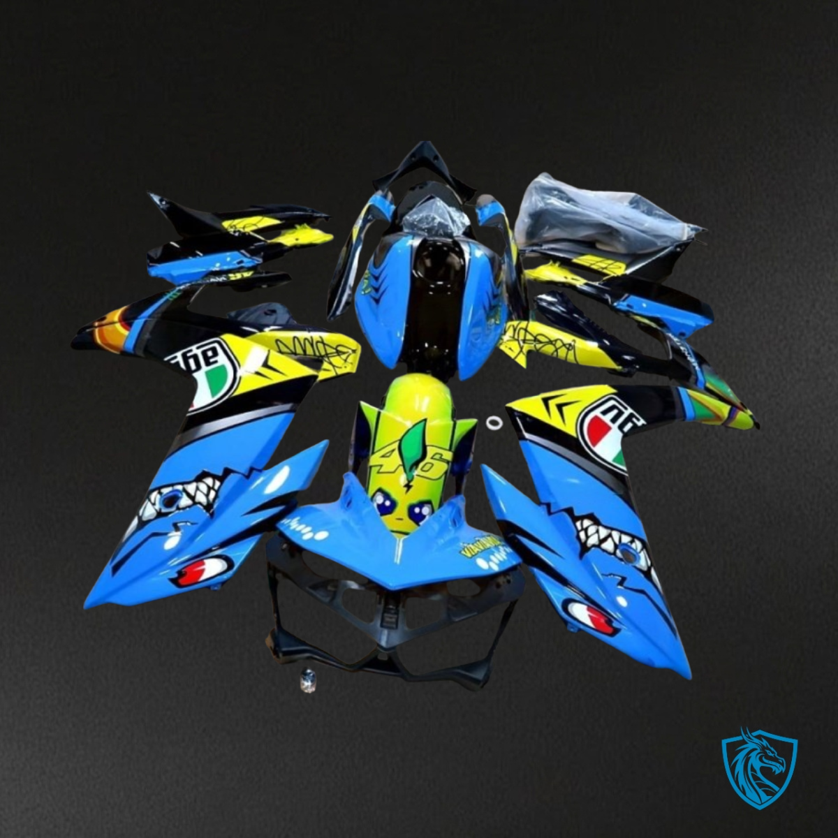 Yamaha YZF R3R25 (2015-2018) Shark Blue, Yellow, Black & White - Custom ABS Fairing Kit