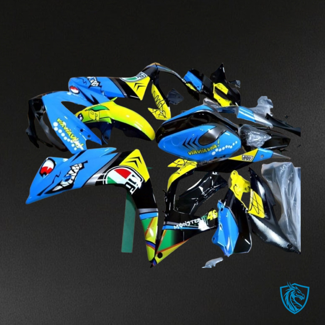 Yamaha YZF R3R25 (2015-2018) Shark Blue, Yellow, Black & White - Custom ABS Fairing Kit