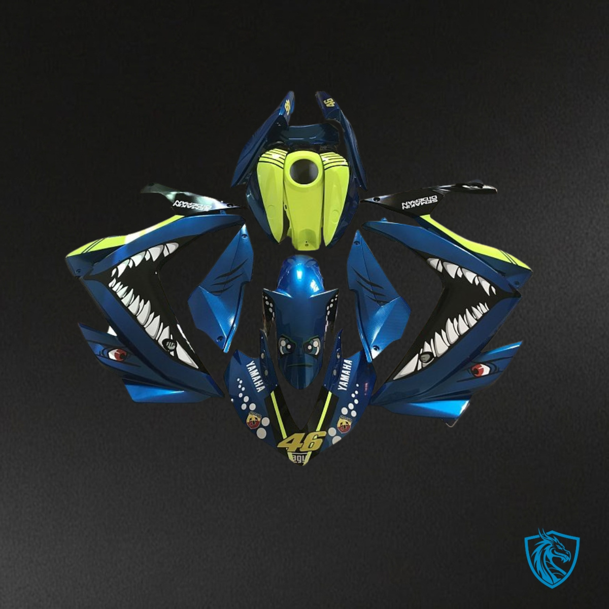 Yamaha YZF R3R25 (2015-2018) Yellow, Blue & White Shark - Custom ABS Fairing Kit