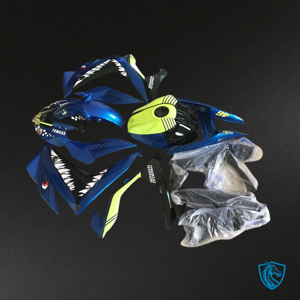 Yamaha YZF R3R25 (2015-2018) Yellow, Blue & White Shark - Custom ABS Fairing Kit